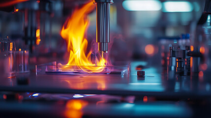 A lab with a fire burning in a glass container