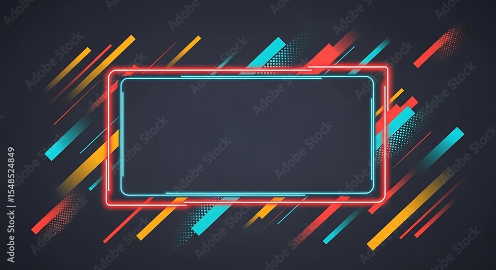 Aufkleber vibrant neon frame with dynamic geometric elements and space for text, design