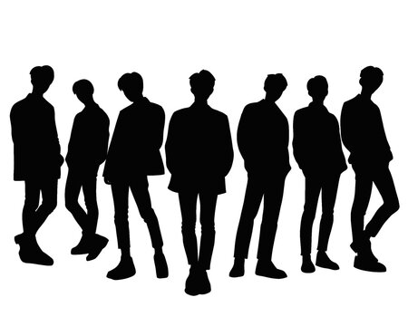 Silhouette of handsome men, male idol group, icon isolated on white background