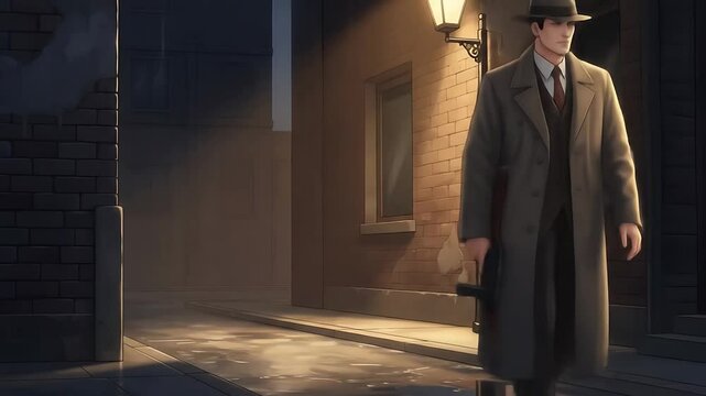 Vintage Mobster with Submachine Gun in alley