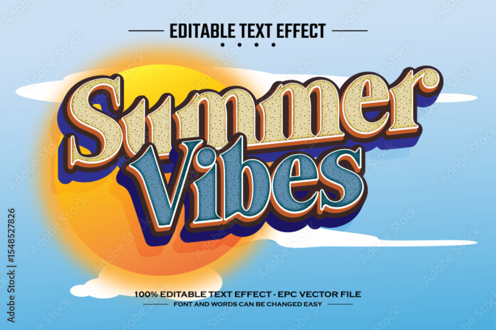 Poster summer vibes 3d editabel text effect template