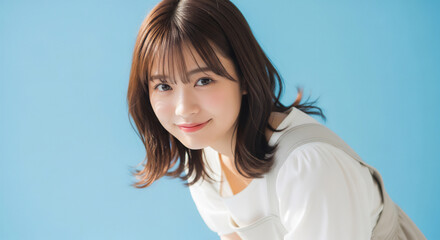 Refreshing and Natural Smiling Portrait of a Young Japanese Woman