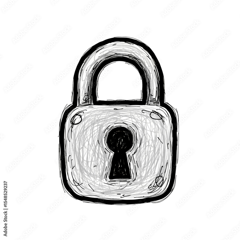 Poster hand drawn padlock icon with a sketchy texture locked symbol for security safety privacy and protect