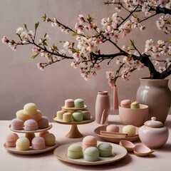 Minimalist Cherry Blossom Dessert Scene