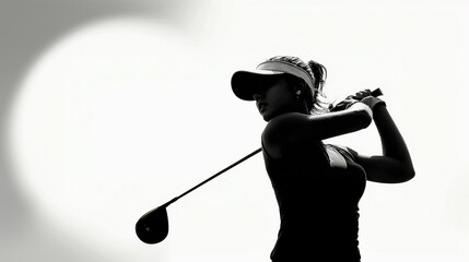 Girl Golfer Silhouette in Action/ゴルフをする女性のシルエット14