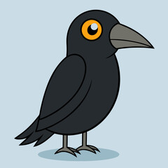 Fototapeta premium Cartoon Crow with Bright Orange Eyes and Dark Feathers Standing Proudly.