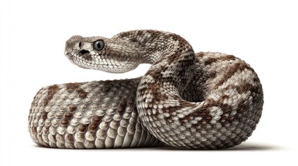 Fototapeta premium Close-up of a coiled rattlesnake against white background