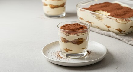 Indulge in the Decadent Layers of Homemade Tiramisu, a Classic Italian Dessert, Beautifully Presented in Individual Glasses.