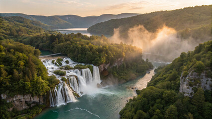  Majestic european waterfall cascading over limestone cliffs