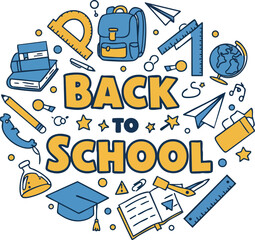 Back to School Education Supplies and Learning Tools Vector Illustration with Books and Backpack 