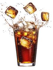 Cola with Floating Ice – Cola drink with multiple ice cubes on transparent background

