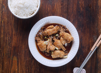 Chicken roll with enoki mushroom with teriyaki sauce
