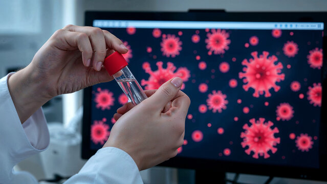 Scientist analyzing virus sample in laboratory setting