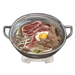 Beef shabu-shabu hand drawing illustration. Japanese food illustration with no background.