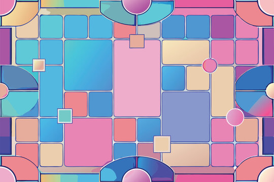 Colorful Geometric Abstract Composition with Rounded Rectangles and Shapes.