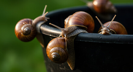 Snails Climbing on Garden Bucket