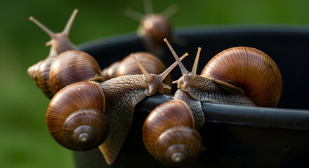 Snails Climbing on Garden Bucket