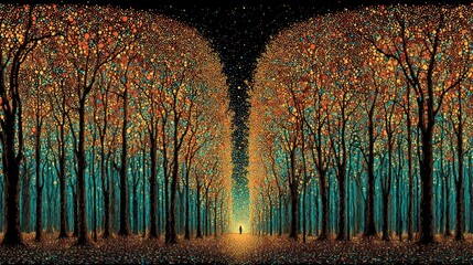 Autumnal forest path, vibrant colors