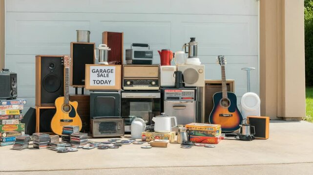 Variety of household items on display for garage sale