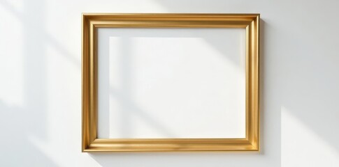 Simple gold frame mockup, white wall background, blank, gold