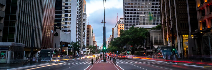 Paulista Avenue, financial center of the city and one of the main places of Sao Paulo, Brazil. Web banner.