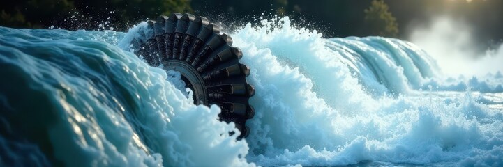 Close-up intricate turbine detail, powerful water flow ,  metal,  structure,  flow