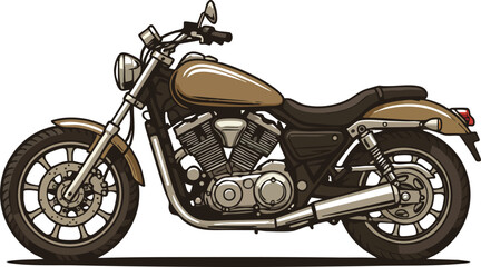 Classic cruiser motorcycle side view with brown and beige colors detailed vector illustration 