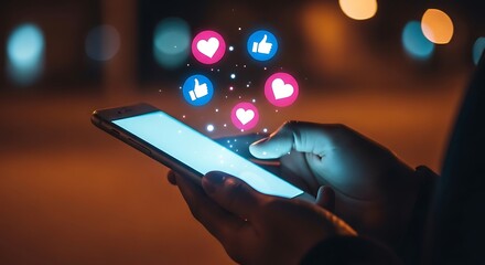 Engaging in social media networking on a smartphone with likes and hearts