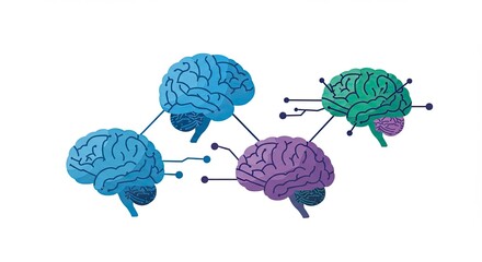 Illustration of interconnected brains representing concepts like artificial intelligence