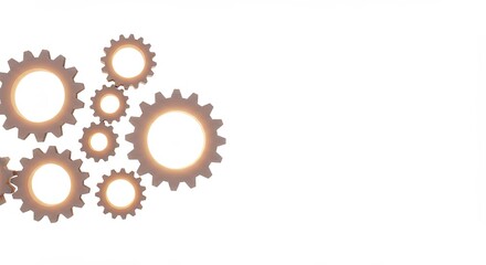 Illustration of interconnected gears with a glowing effect on a white background