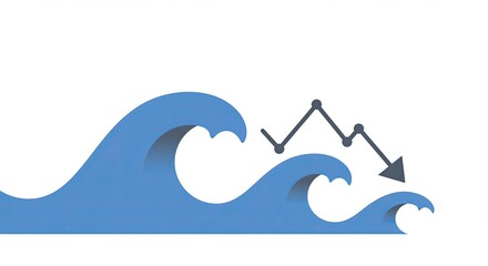 Illustration of ocean waves with a downward trending graph showing decline