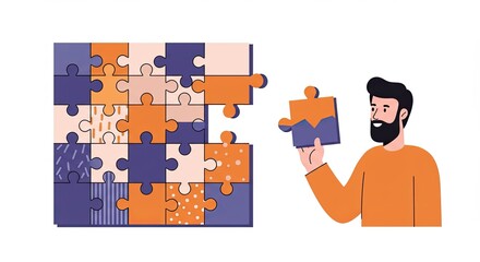 Man Putting Together Puzzle Illustrating Problem Solving and Teamwork Concept