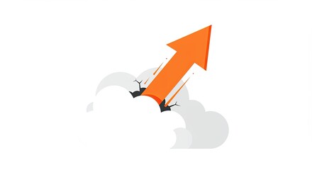 Orange arrow breaking through clouds representing growth and success concept