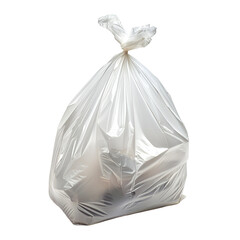 White plastic garbage bag full of trash isolated on black background