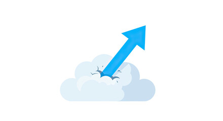 Blue arrow piercing through a cloud, indicating growth and upward progress in illustration.