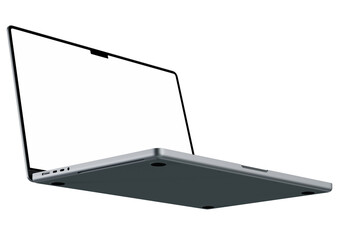 Super high resolution 4K 8K laptop mockup isolated with white blank screen, without background