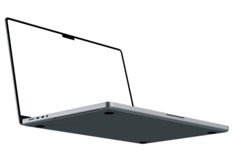 Super high resolution 4K 8K laptop mockup isolated with white blank screen, without background