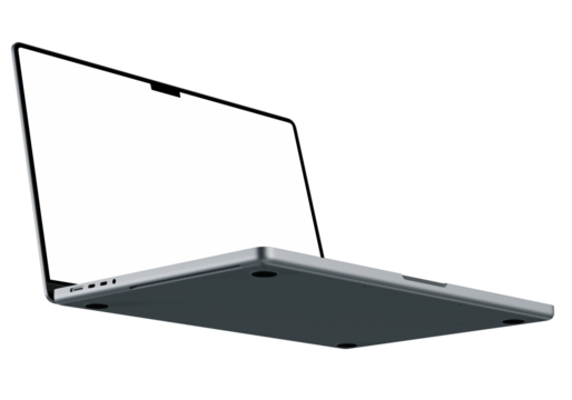 Super high resolution 4K 8K laptop mockup isolated with white blank screen, without background