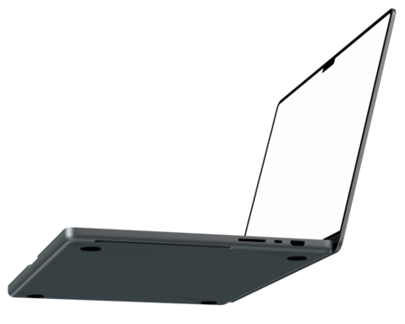 Super high resolution 4K 8K laptop mockup isolated with white blank screen, without background