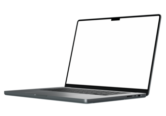 Isolated laptop mockup without background with white blank screen. super high resolution 4k 8k