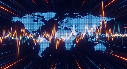 Global digital landscape with data visualization and communication technology