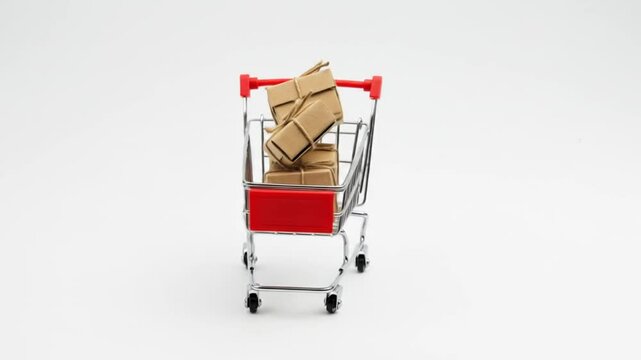 Mini Shopping Cart with Brown Packages