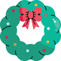Flat Christmas Wreath Holiday Decoration Vector