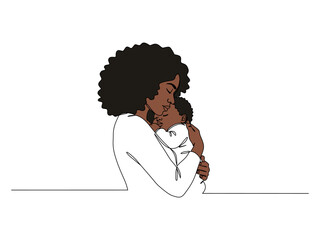 mother's love for child vector line drawing