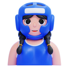 PNG 3D Female Boxer with Headgear Illustration Isolated on a White Background