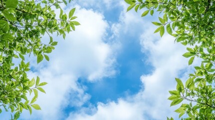Obraz premium Green leaves framing a blue sky