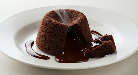 Indulge in the Decadent Warmth of a Molten Chocolate Lava Cake, its rich, dark interior oozing with luscious melted chocolate, a symphony of textures and tastes.