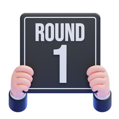 PNG 3D Round 1 Sign with Hands Holding Board Icon Isolated on a White Background
