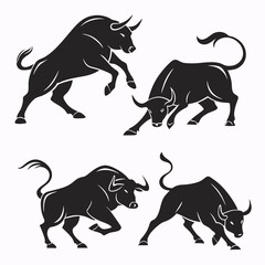 Obraz premium silhouettes of different bull poses set
