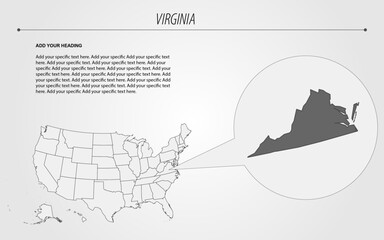 Naklejka premium Virginia state map with in USA slide design, editable slide with Virginia state and USA map